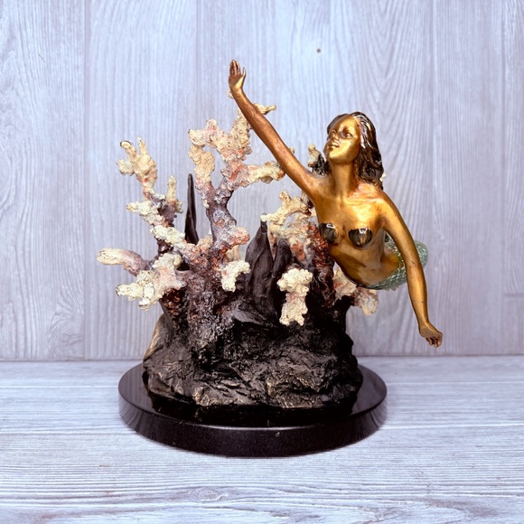 SPI gallery nautical brass mermaid dolphin coral reef candle holder figurine - Picture 8 of 16